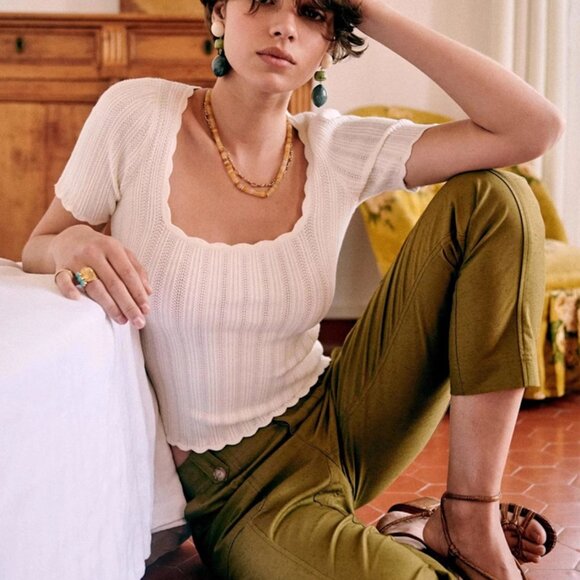 NWT Sezane Anil Jumper - Ecru Ivory Cream French Sweater Knit Top Soft Caus - Picture 10 of 12